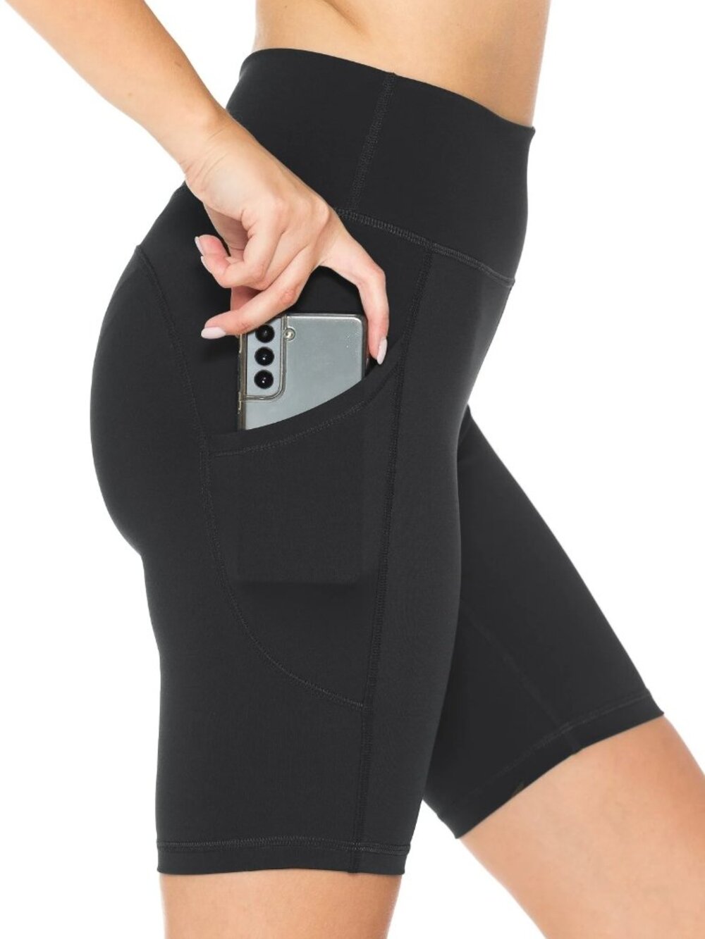 Women Quick Dry High-Waist Compression Yoga Bike Shorts w/Pockets Black XL